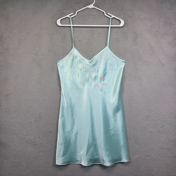 Morgan Taylor Intimates Nightgown Womens M Blue Satin Floral Butterfly  Slip - Picture 1 of 10